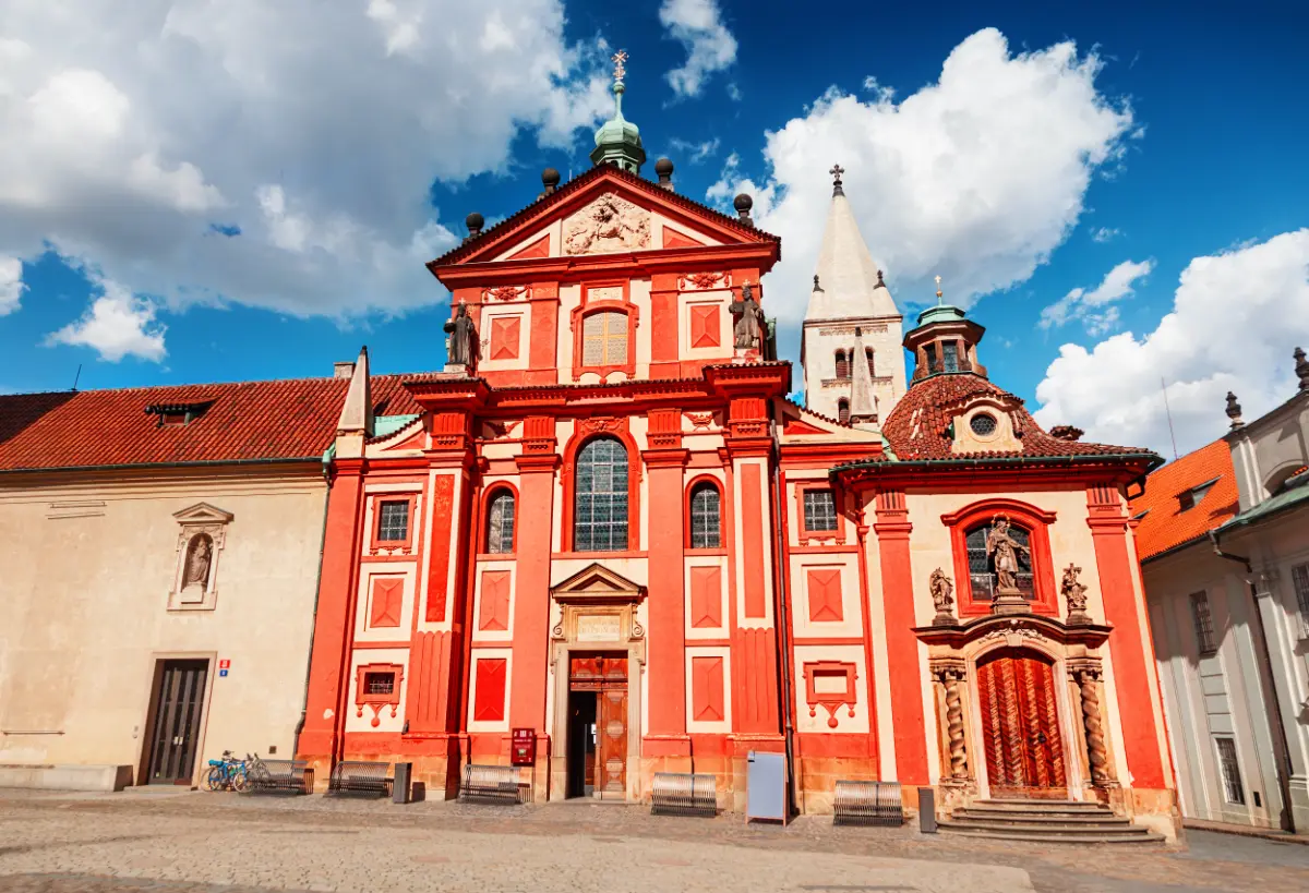 St. George Basilica in Prague basks in sunlight