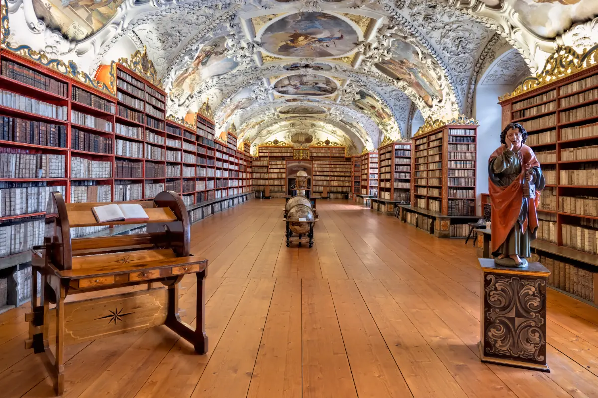 Strahov Monastery's rich library, shelves filled with books