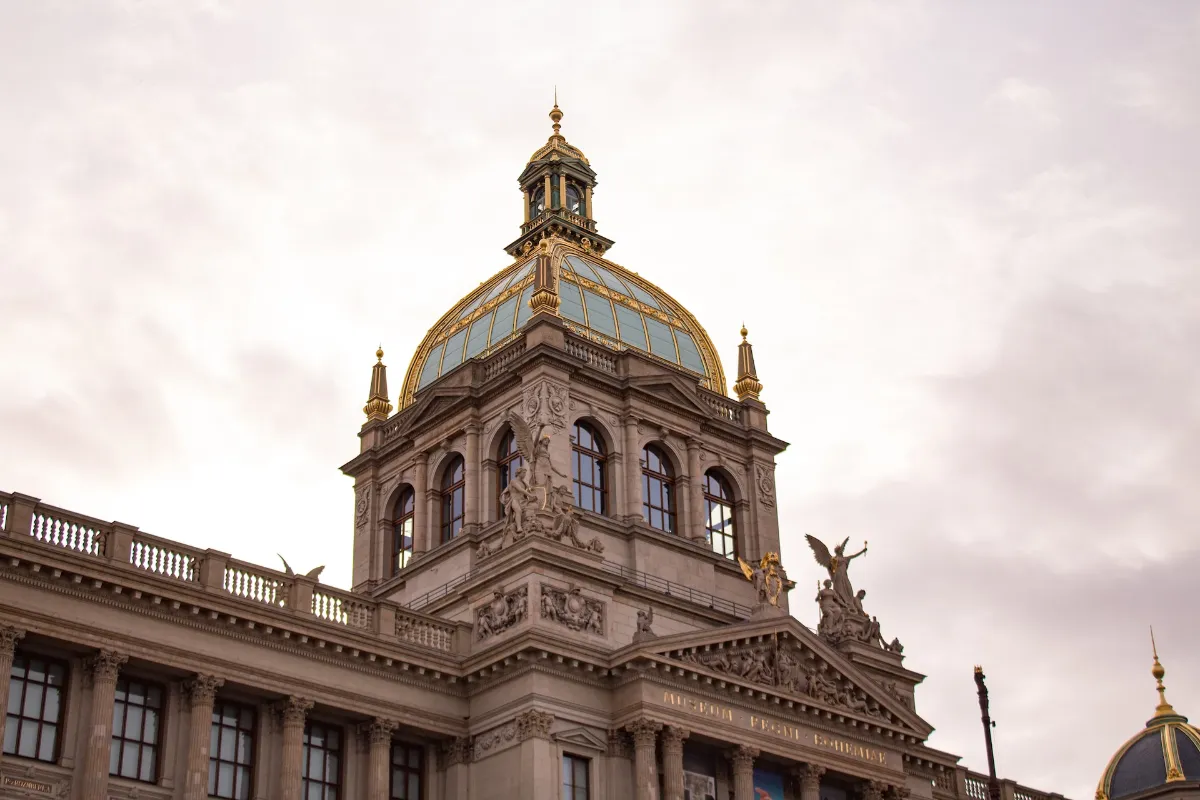 Close-up of the iconic National Museum building, a cultural centerpiece in Prague's Wenceslas Square