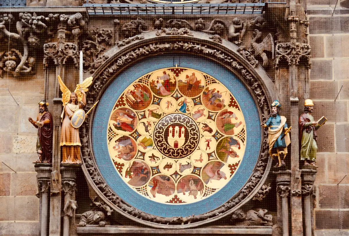 Astronomical clock calendar dial, Prague, showcasing celestial timekeeping