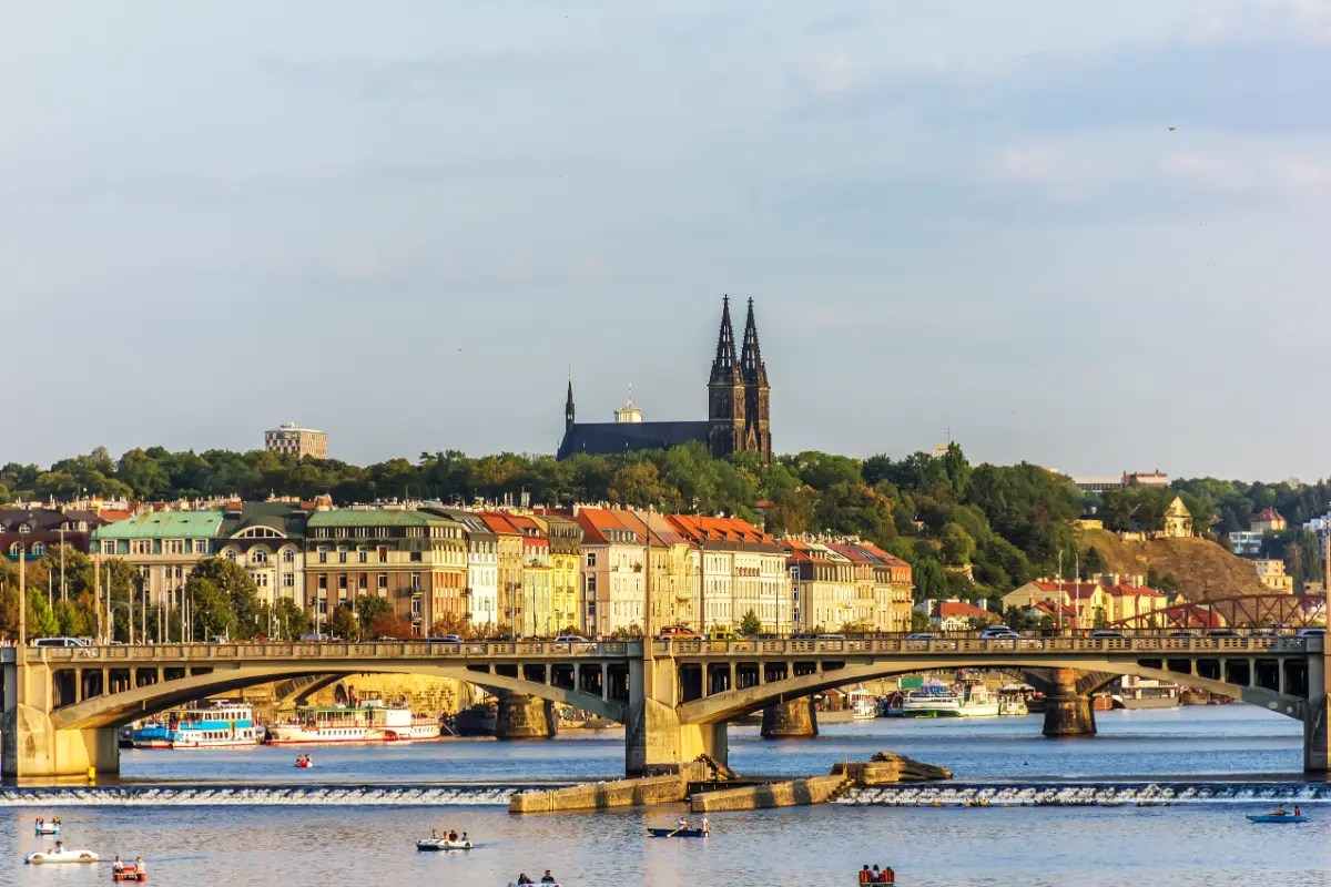 Scenic view of Vysehrad fort from Jiraskuv bridge, Prague