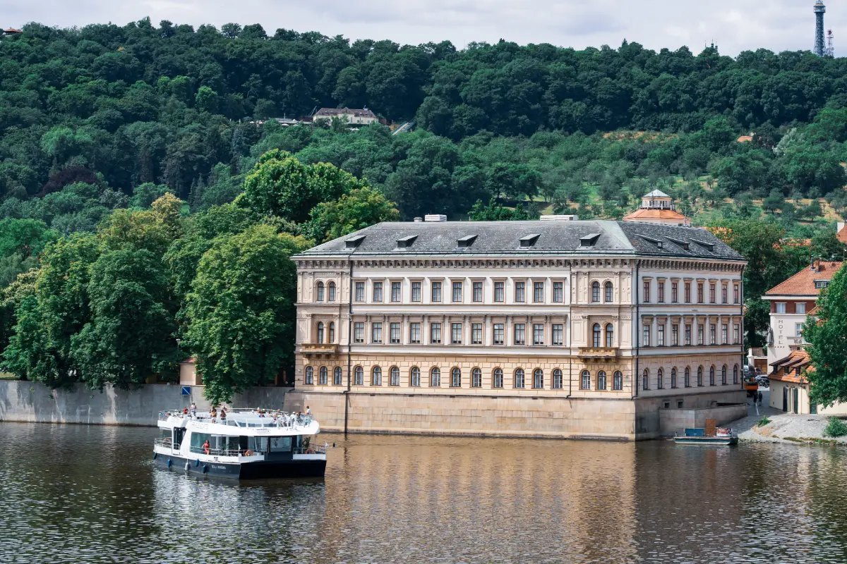 Liechtenstein Palace on Kampa Island, Prague, bordered by Vltava river