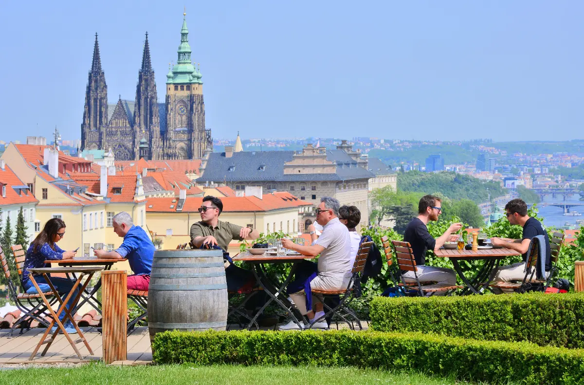 People at restaurant on Strahov Monastery's observation deck